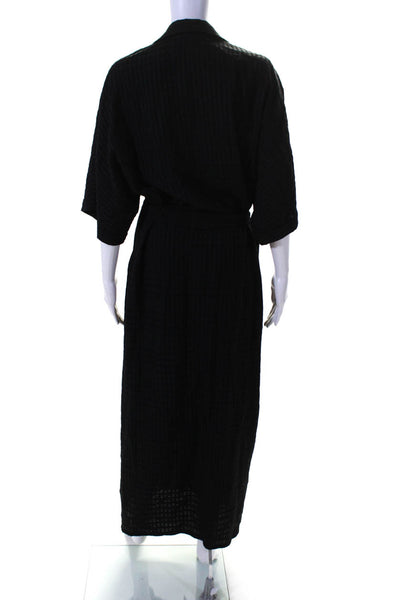 Raey Womens Plaid Jacquard Short Sleeve Belted Midi Shirt Dress Black Size 6