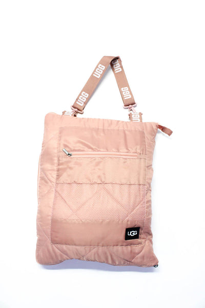 Ugg Womens Striped Quilted Backed Zip Around Carrying Blanket Pink 67"