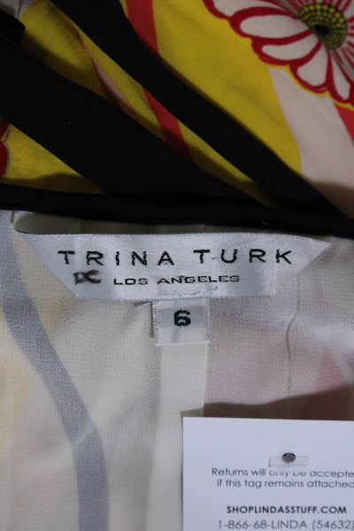 Trina Turk Womens Silk Georgette Floral Printed Zip Up Halter Dress Beige Size 6
