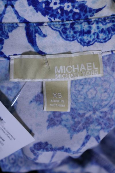 Michael Michael Kors Womens Jersey Knit Floral Print Shirt Dress Blue Size XS