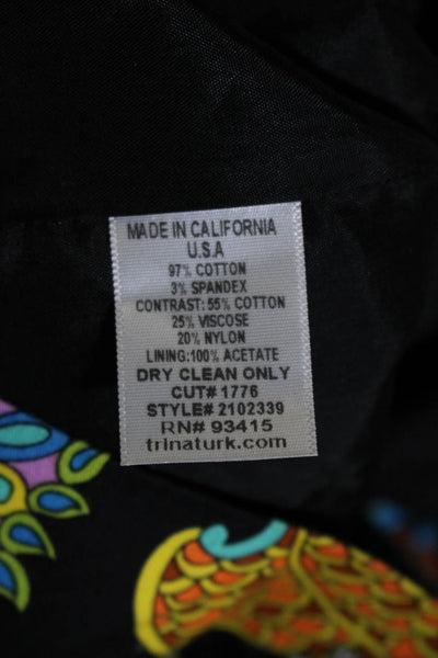 Trina Turk Womens Abstract Printed V-Neck Zip Up Sheath Dress Black Size 6