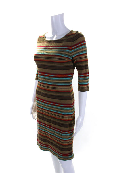 Lauren Ralph Lauren Womens Striped 3/4 Sleeve Midi T-Shirt Dress Brown Size M