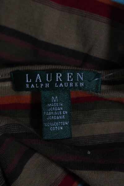 Lauren Ralph Lauren Womens Striped 3/4 Sleeve Midi T-Shirt Dress Brown Size M