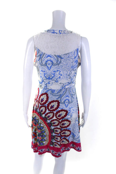 Desigual Womens Jersey Knit Sequin Detailed Paisley A-Line Dress Blue Size M