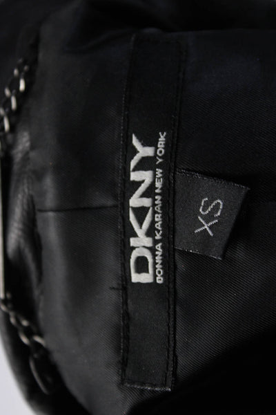 DKNY Womens Leather Quilted Full Zipper Biker Jacket Black Size Extra Small
