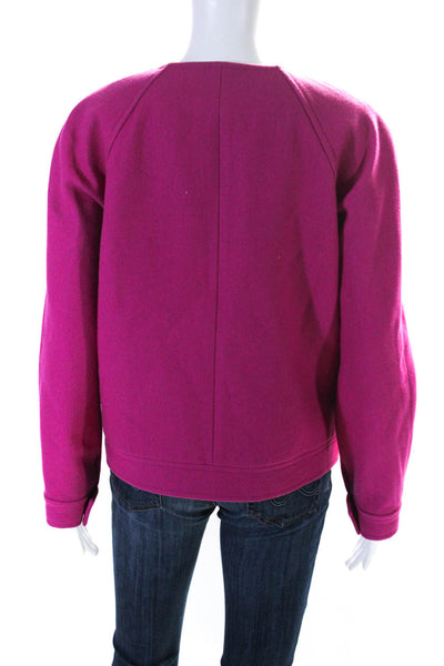 J Crew Womens Full Zipper Long Sleeves Wrap Jacket Magenta Pink Wool Size 6