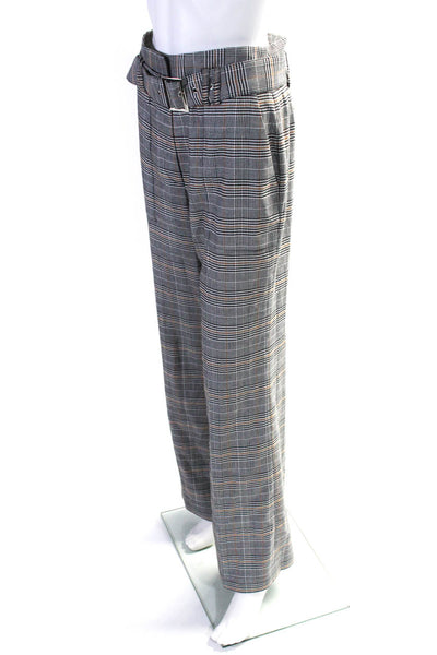 Elie Tahari Womens Plaid High Rise Zip Up Belted Pants Trousers Gray Size 6