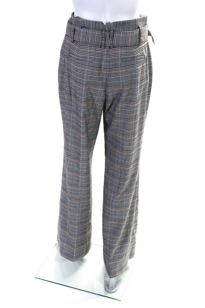 Elie Tahari Womens Plaid High Rise Zip Up Belted Pants Trousers Gray Size 6