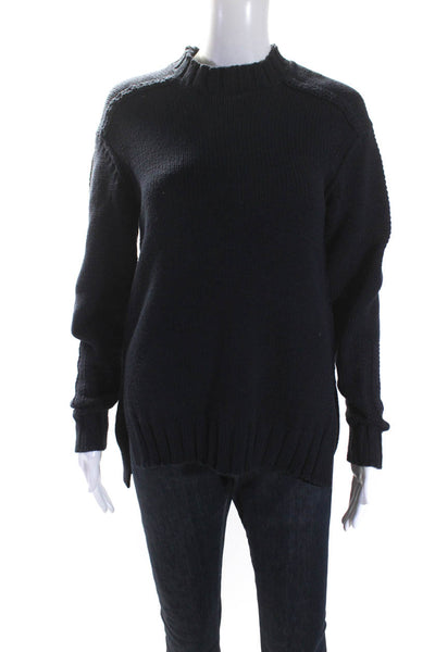 M Magaschoni Womens Cotton Knit Crew Neck Long Sleeve Sweater Top Navy Size S