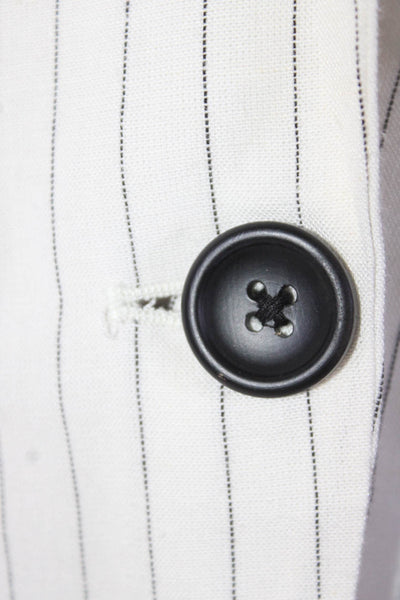 Drew Womens Pin Striped Notched Collar Button Up Blazer Jacket White Size M