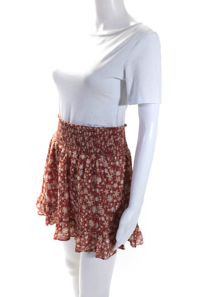 Intermix Womens Silk Floral Print Ruffled Hem Lined Mini Skirt Auburn Red Size P