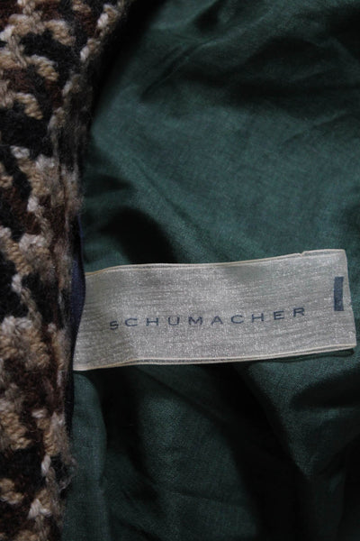 Schumacher Womens Three Button Collared Houndstooth Coat Brown Wool Size Medium