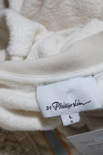 3.1 Phillip Lim Womens Terry Cloth Fringe Hem Short Sleeve Pullover White Size L