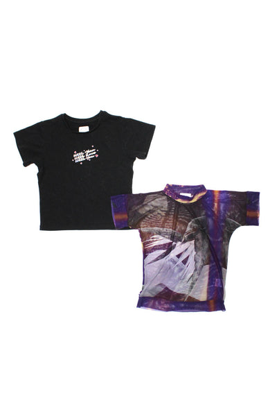 With Jean Womens Short Sleeves Blouse Tee Shirt Purple Black Size Small Lot 2