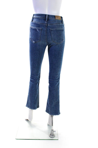 Paige Womens Blue Medium Wash Cotton Distress High Rise Bootcut Jeans Size 25