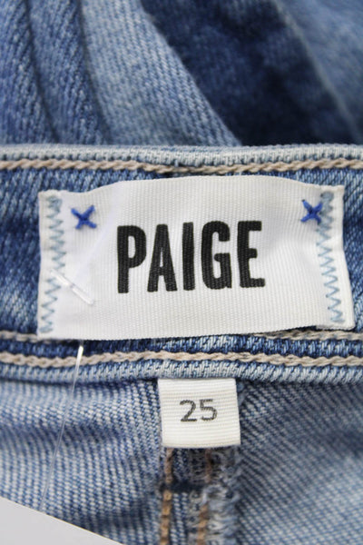 Paige Womens Blue Medium Wash Cotton Distress High Rise Bootcut Jeans Size 25
