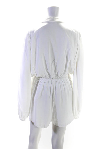 Superdown Womens Long Sleeve Plunge Neck Collared Romper White Size Large
