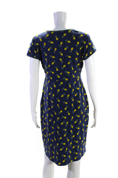 Boden Womens Short Sleeve Lemon Jersey Surplice Sheath Dress Blue Yellow Size 8