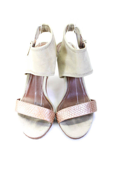 Donald J Pliner Womens Metallic Canvas Ankle Cuff Stiletto Sandals Gold Size 9