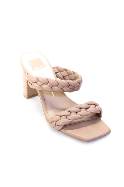 Dolce Vita Womens Embossed Braided Faux Leather Mules Sandals Beige Size 8.5