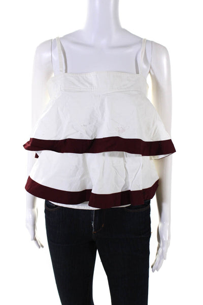 Tory Burch Womens White Maroon Layered Square Neck Sleeveless Blouse Top Size 2