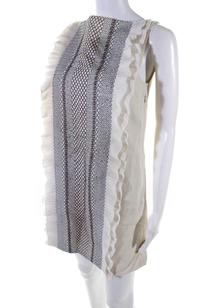 Tory Burch Womens White Ruffle Printed Boat Neck Sleeveless A-Line Dress Size 2