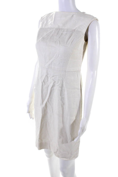 Tory Burch Womens White Textured Crew Neck Sleeveless Shift Dress Size 2
