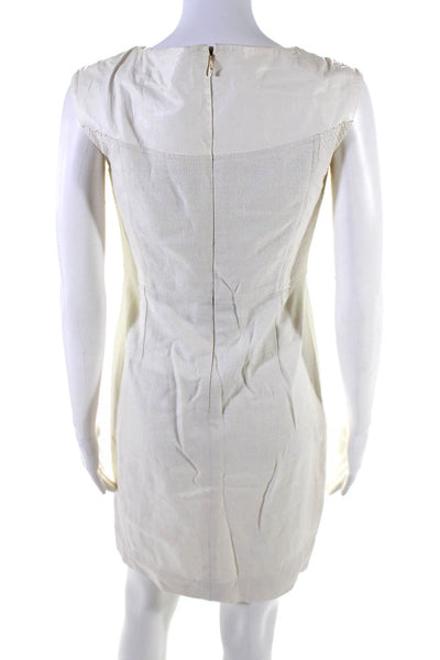 Tory Burch Womens White Textured Crew Neck Sleeveless Shift Dress Size 2
