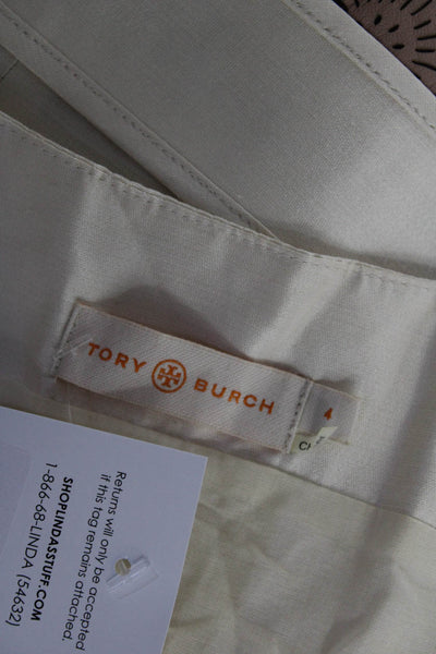 Tory Burch Womens Cream Silk Pink Cut Out Crew Neck Sleeveless Shift Dress Size4