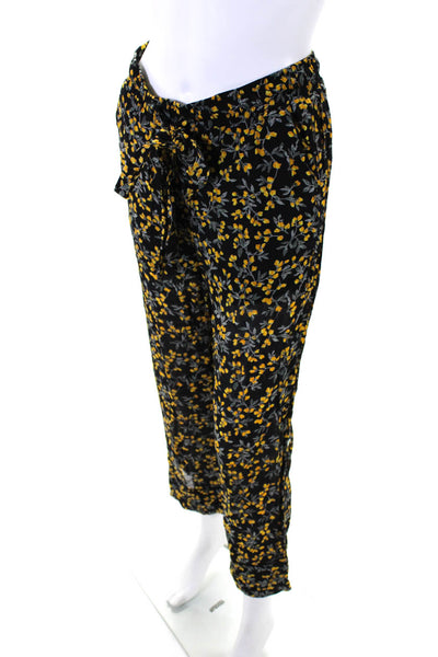Ganni Womens Black Floral Printed High Rise Straight Leg Pants Size 36