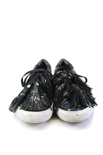 Loeffler Randall Womens Leather Paint Print Low Top Sneakers Black Size 6
