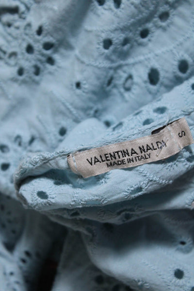 Valentina Naldi Womens Cotton Eyelet Long Sleeve Scalloped Blouse Blue Size S