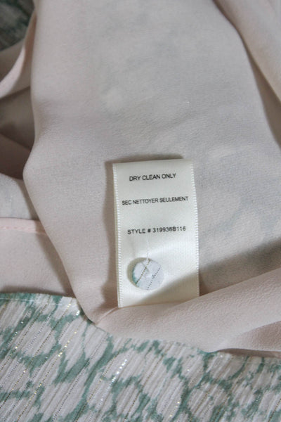 Rebecca Taylor Womens Cotton Crepe Metallic Keyhole Blouse Green White Size 0