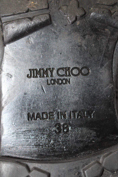 Jimmy Choo Womens Crinkled Leather Double Buckle Biker Boots Black Size 8US 38EU