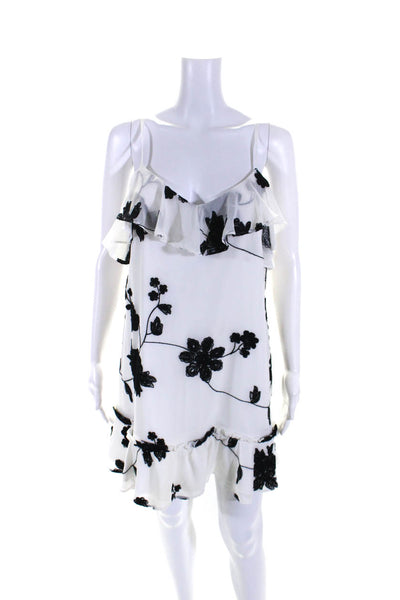 House of Harlow 1960 Womens Embroidered Floral V-Neck Mini Dress White Size M