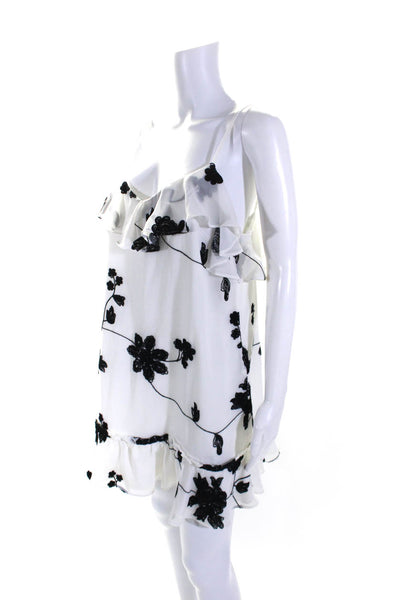 House of Harlow 1960 Womens Embroidered Floral V-Neck Mini Dress White Size M