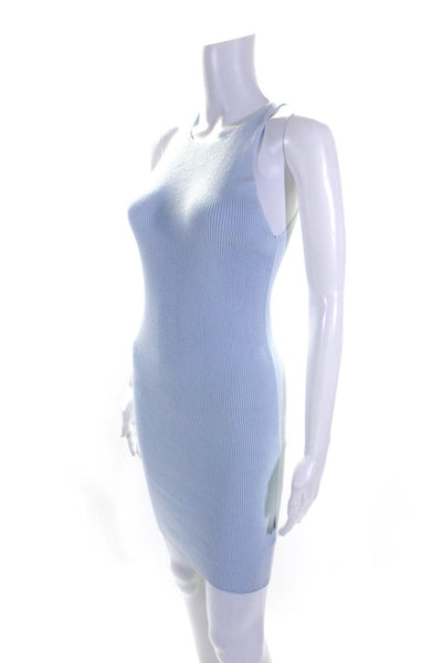 Tibi Womens Cotton Blend Stretch Knit Round Neck Sleeveless Dress Blue Size XS