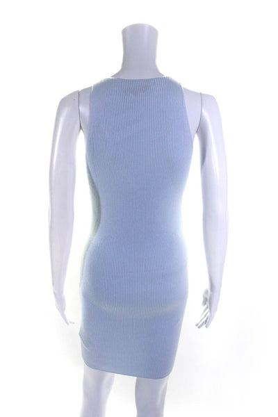 Tibi Womens Cotton Blend Stretch Knit Round Neck Sleeveless Dress Blue Size XS