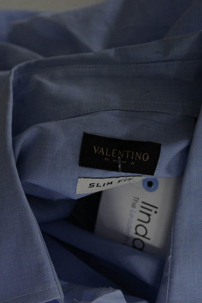 Valentino Roma Mens Slim Long Sleeve Button Up Dress Shirt Light Blue Size 15.5