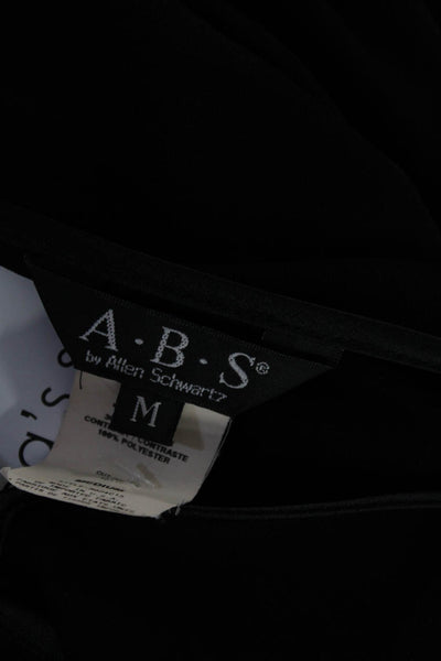 ABS Womens Satin Trim V Neck Knit Sleeveless Midi Sheath Dress Black Size Medium