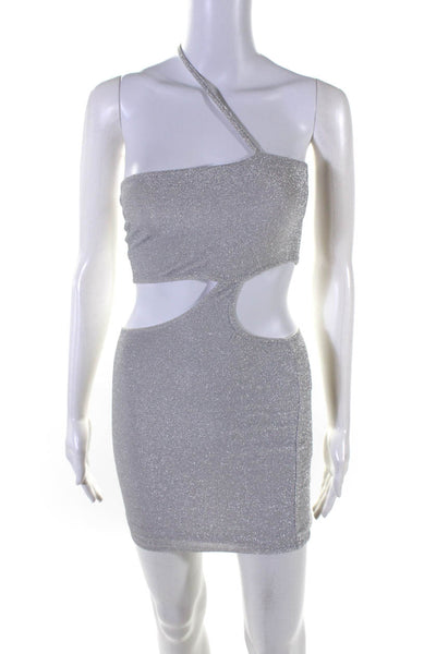 Superdown Womens Metallic One Shoulder Cutout Bodice Mini Dress Silver Size XS