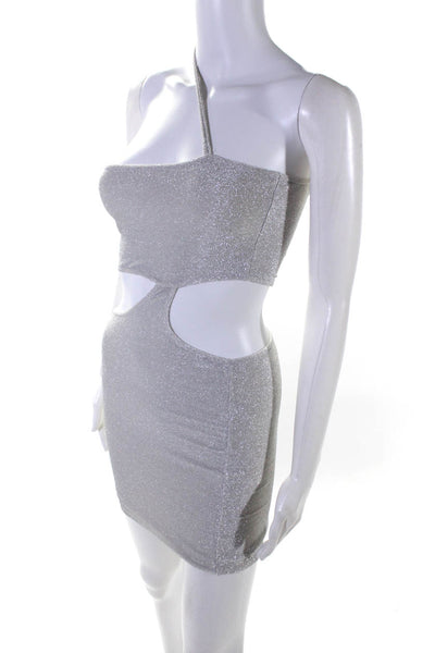 Superdown Womens Metallic One Shoulder Cutout Bodice Mini Dress Silver Size XS