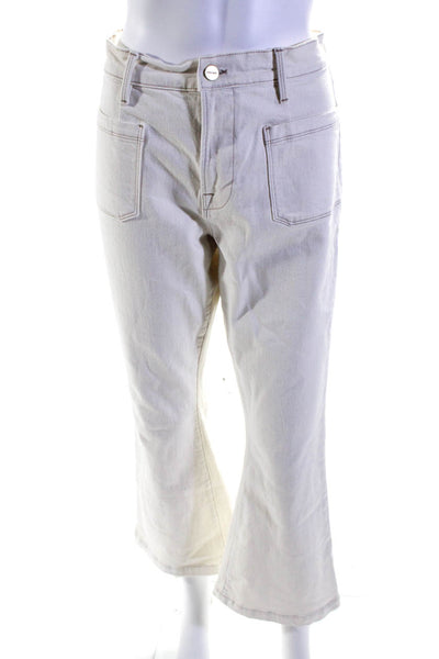 Frame Womens Zipper Fly High Rise Bardot Crop Flare Leg Jeans White Size 28