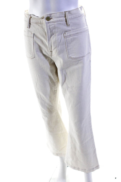 Frame Womens Zipper Fly High Rise Bardot Crop Flare Leg Jeans White Size 28