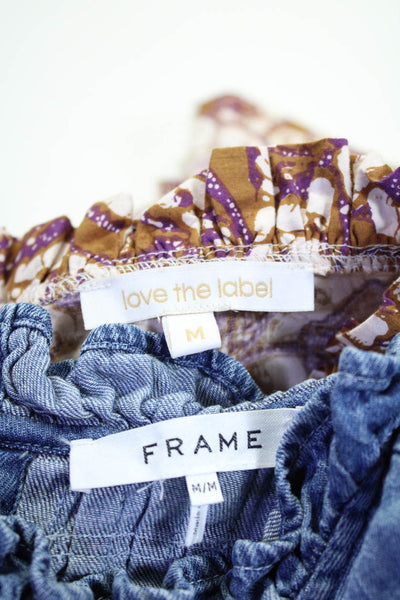 Frame Love The Label Womens Denim Floral Tops Brown Blue Size Medium Lot 2