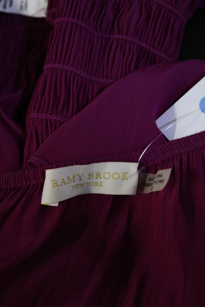 Ramy Brook Womens Sleeveless Crew Neck Smocked Satin Top Purple Size Small