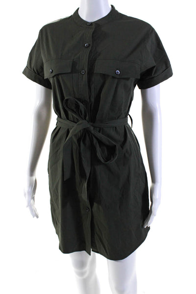 Theory Womens Short Sleeves Button Down Belted Cargo Shirt Dress Green Size Peti