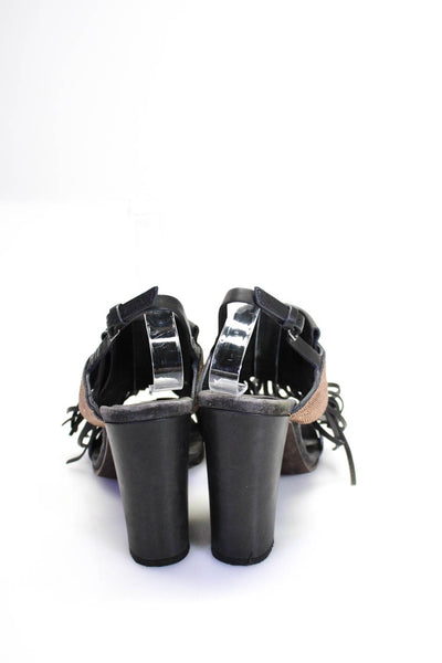 Brunello Cucinelli Womens Leather Fringe Beaded Slingbacks Sandals Black Size 38