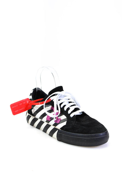 Off White Womens Low Top Striped Canvas Suede Sneakers Black White Size 38 8