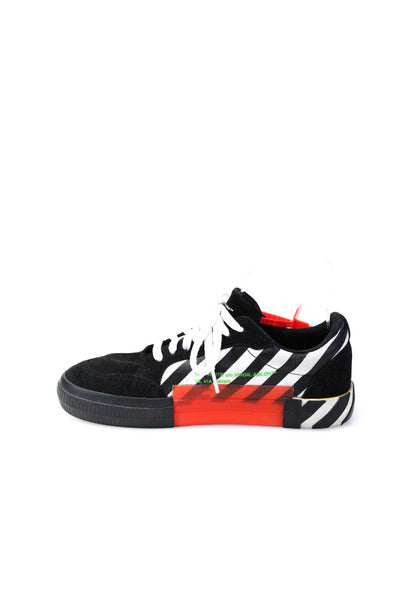 Off White Womens Low Top Striped Canvas Suede Sneakers Black White Size 38 8